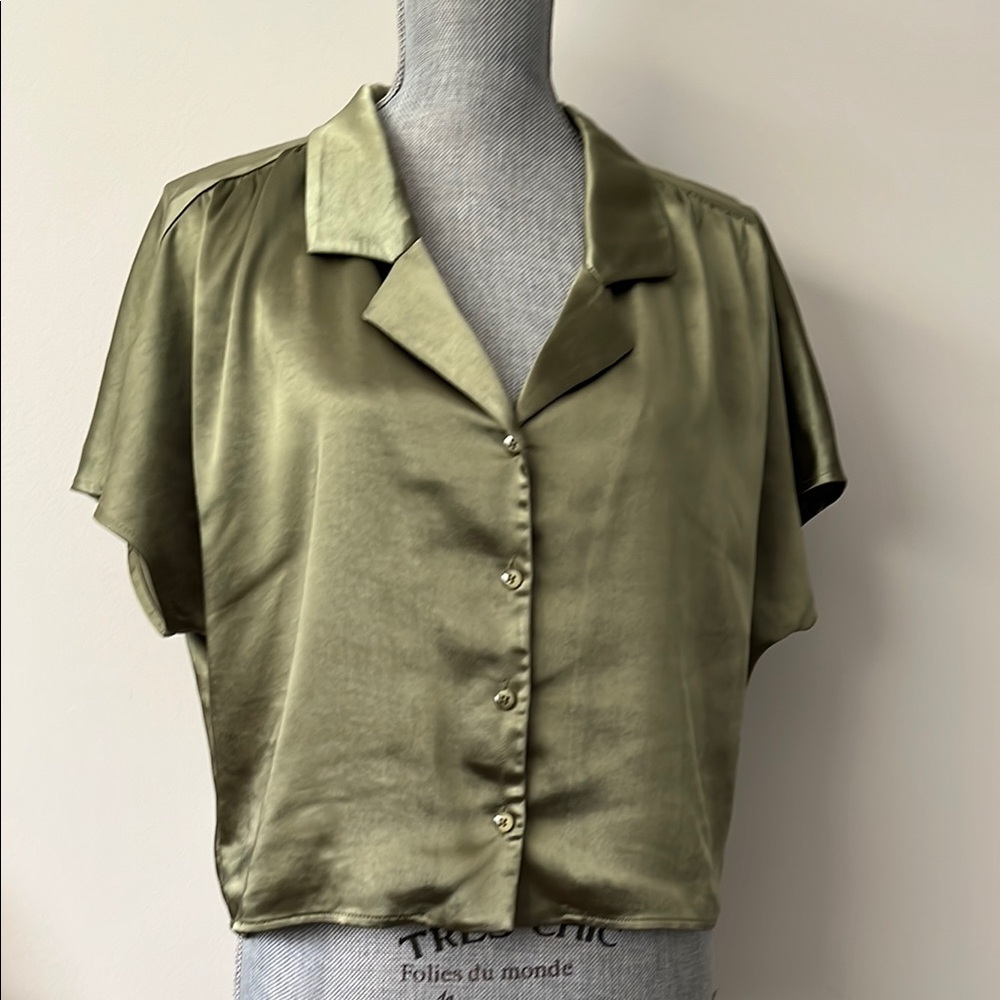 Monk & Lou Satin Olive Green Women's Top